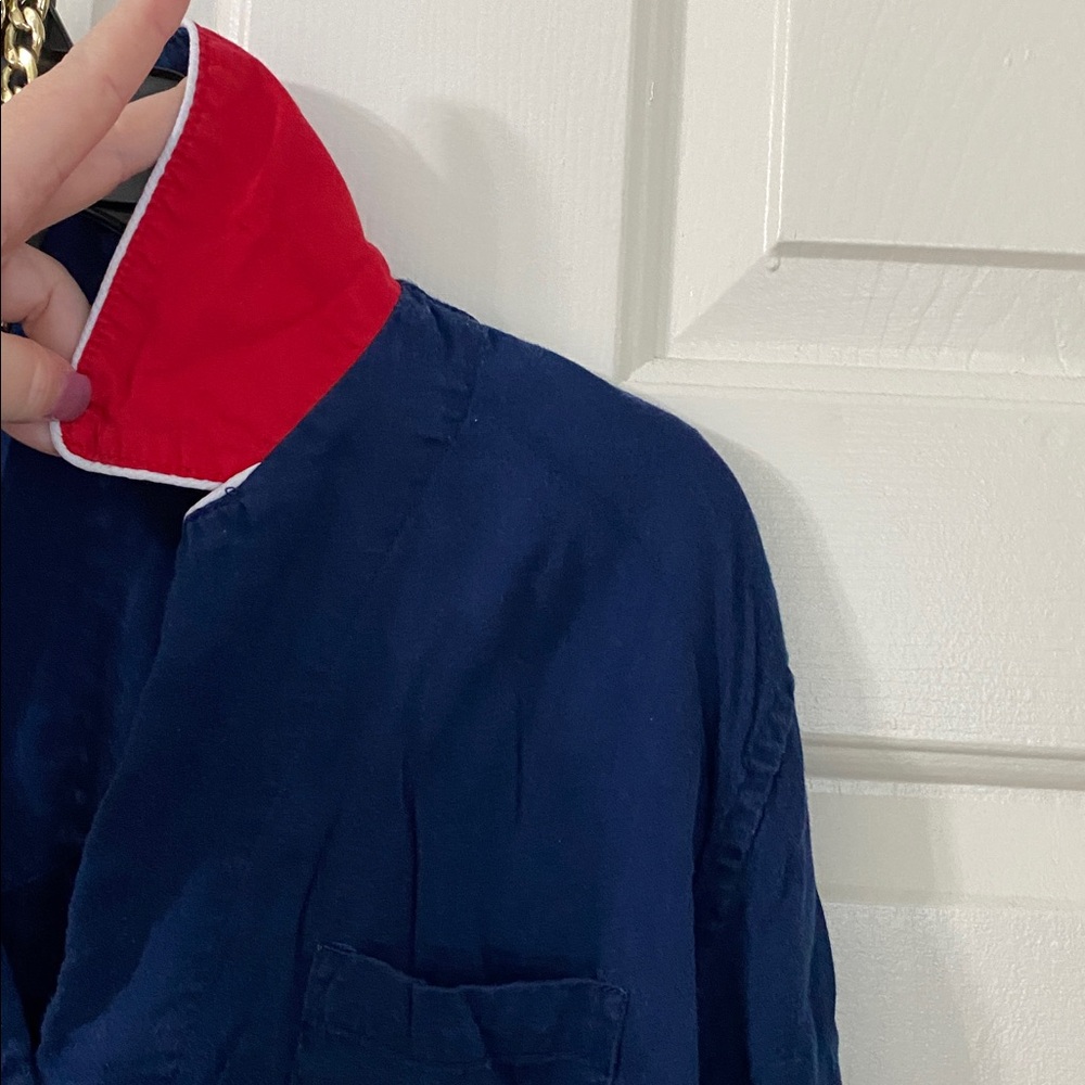 Lauren Ralph Lauren navy/white piping long sleeve notch collar button up pj set - Picture 10 of 10